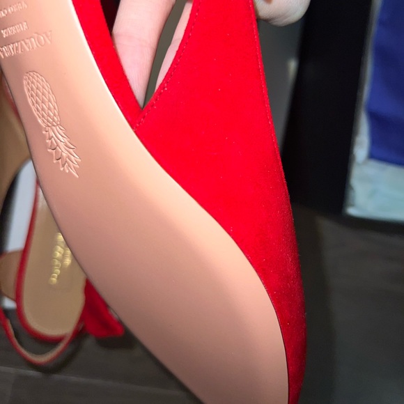 BNIB Aquazzura Red Suede Ballet Ballerina Slingback Flats - Picture 5 of 15